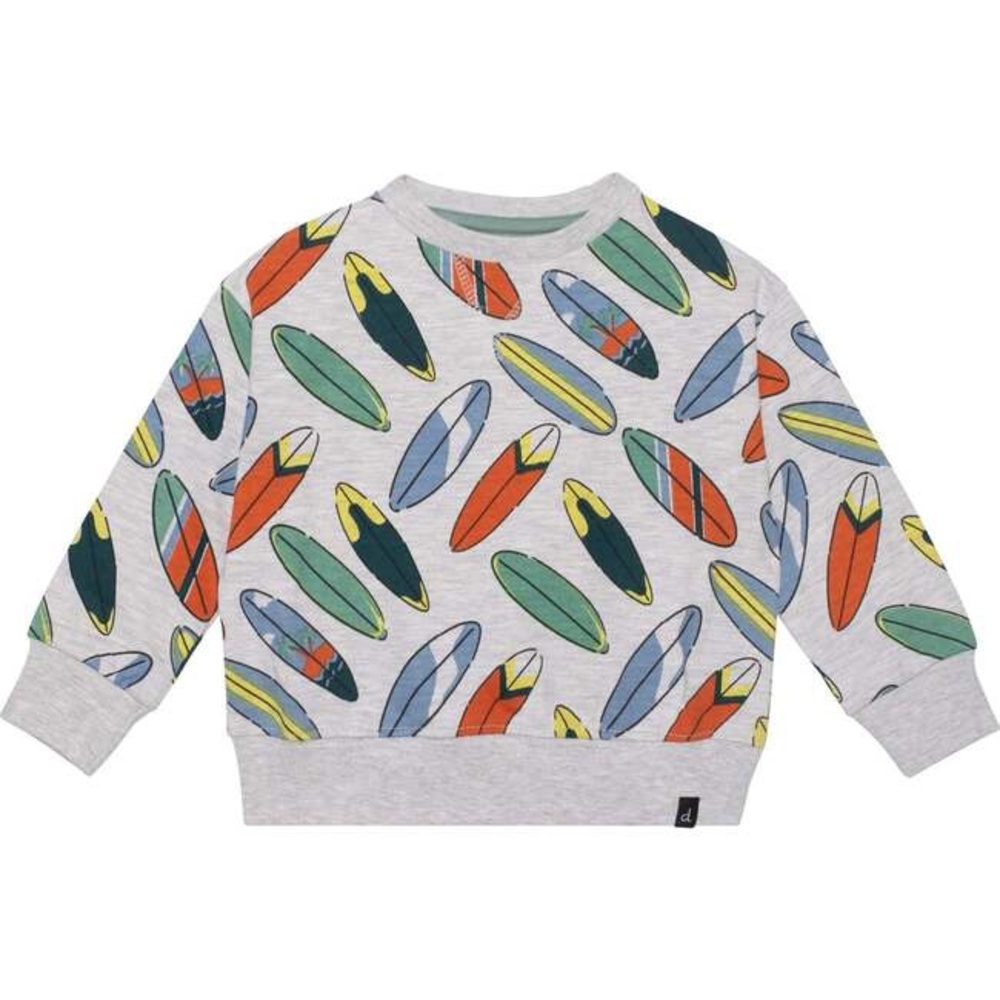 NWT DEUX PAR DEUX Printed French Terry Top, Light Grey Mix Surfboards, 5